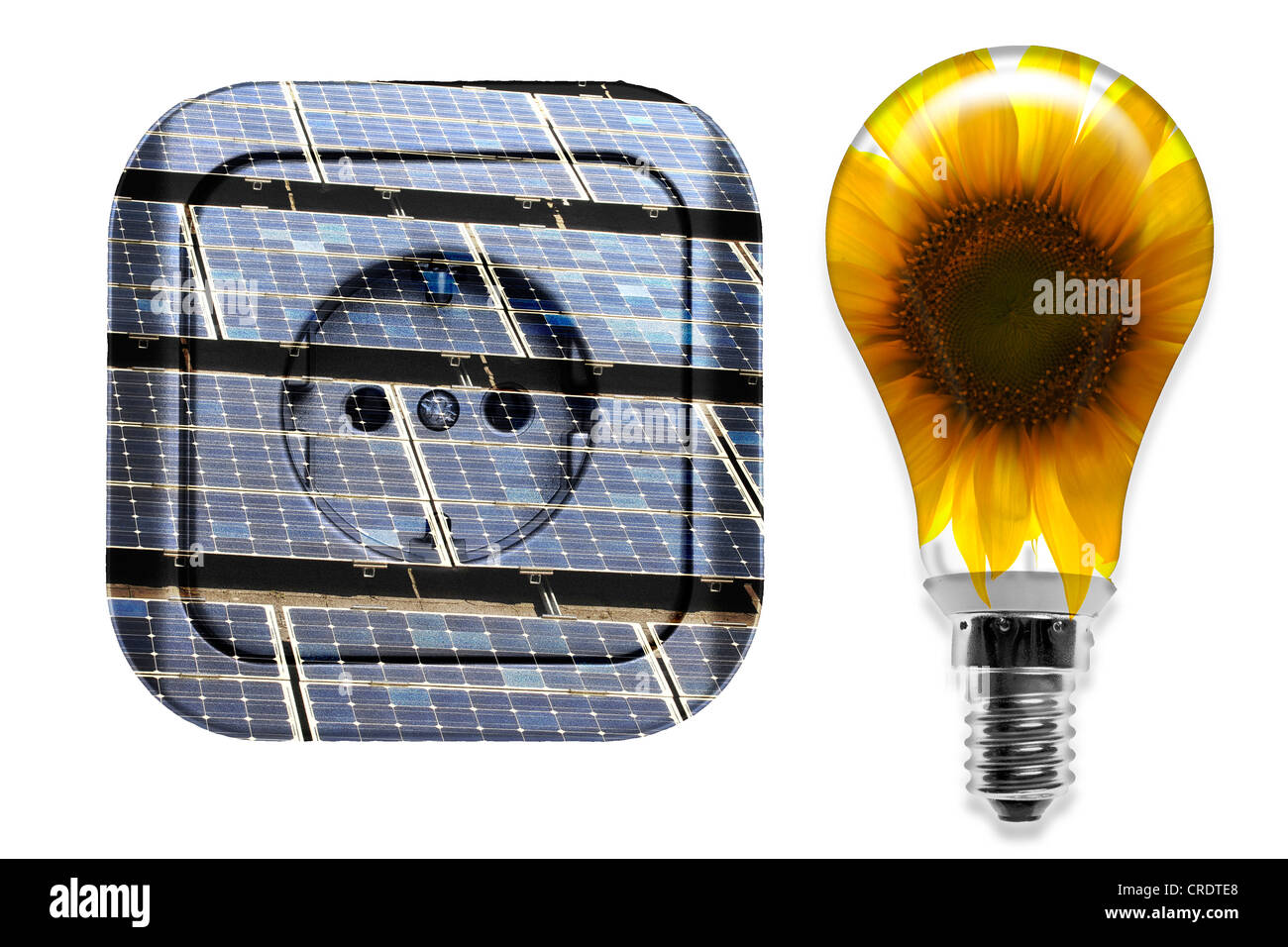 Illustrazione, presa e una lampadina, immagine simbolica per energia solare Foto Stock