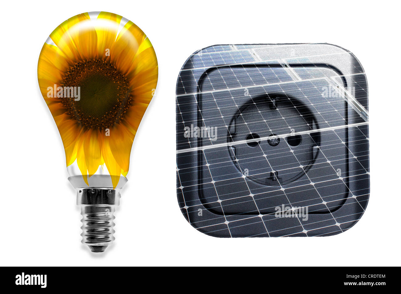 Illustrazione, presa e una lampadina, immagine simbolica per energia solare Foto Stock