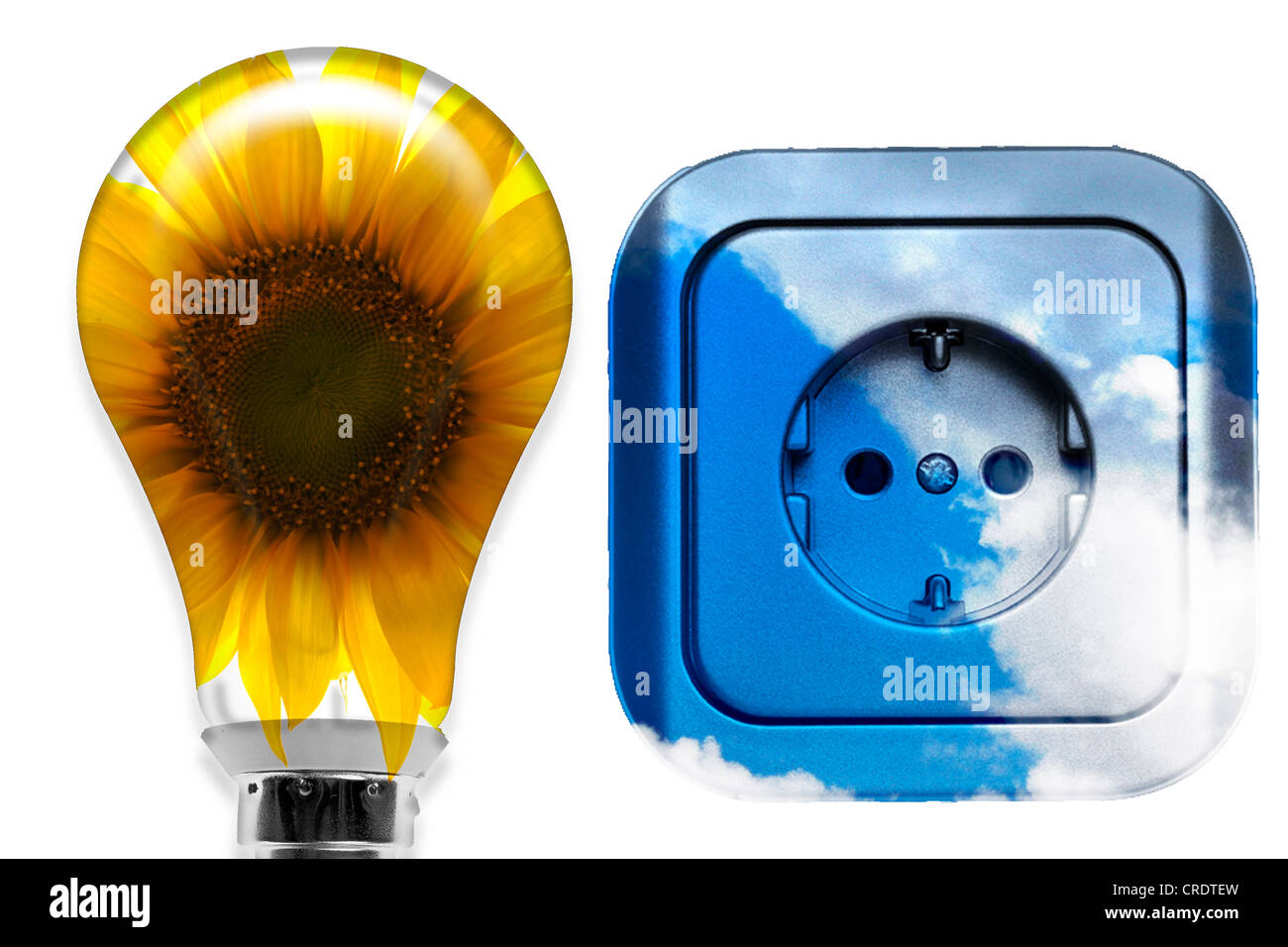 Illustrazione, presa e una lampadina, immagine simbolica per le energie rinnovabili Foto Stock