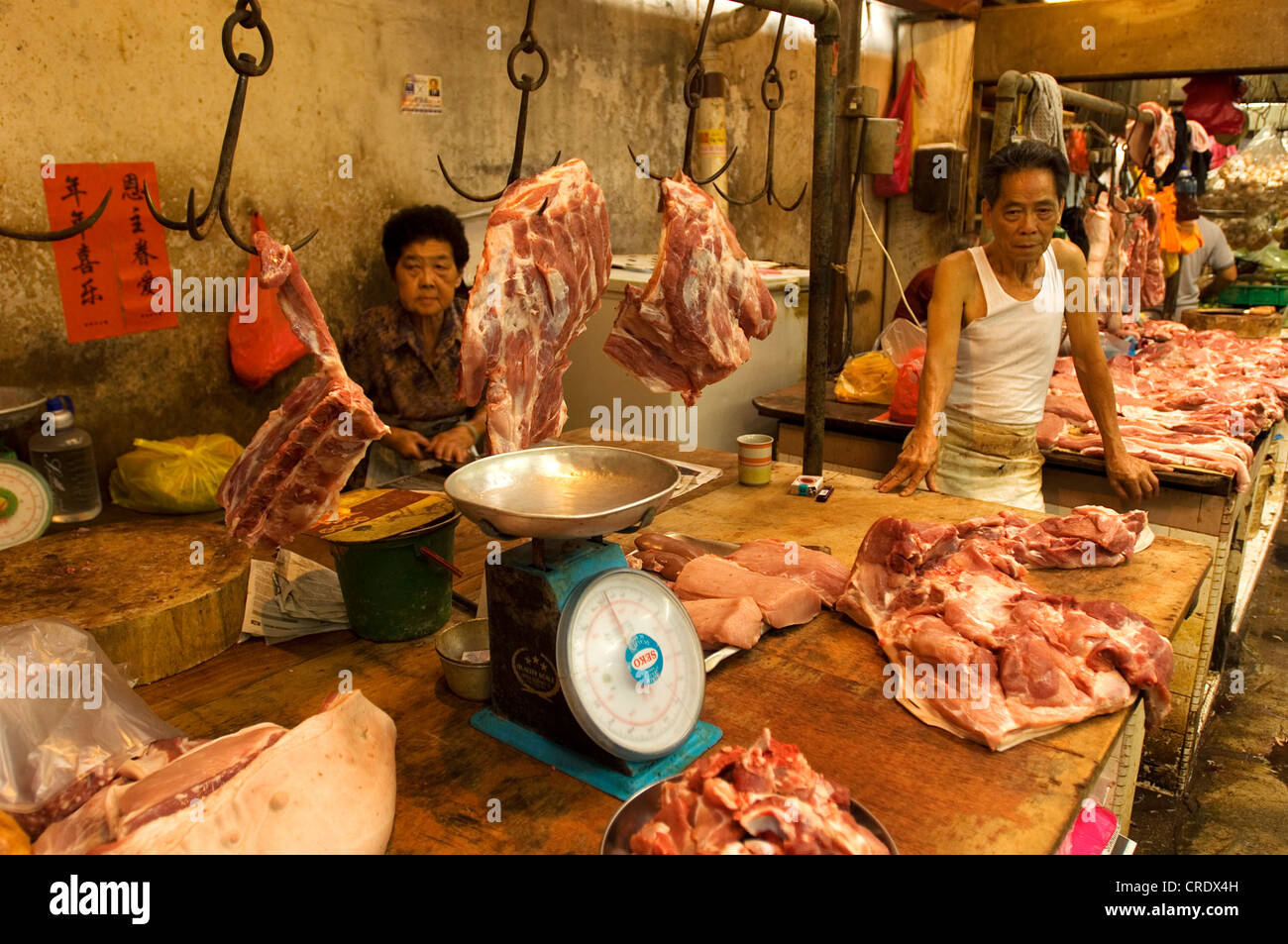 Macellaio in Chinatown, Malesia Kuala Lumpur Foto Stock