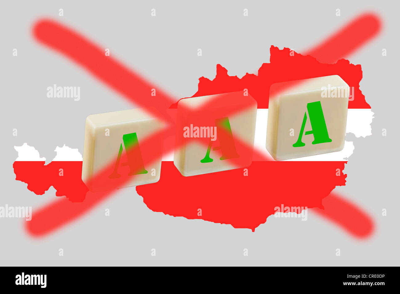 Mappa di Austria con caratteri AAA barrata, immagine simbolica per la perdita della tripla una classificazione per l'Austria Foto Stock