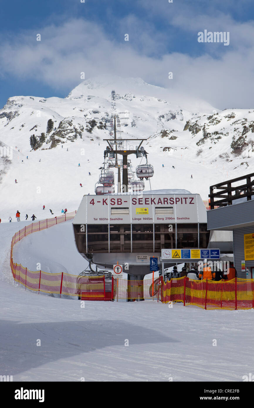 Seekarspitzbahn, seggiovia a 4 posti, seggiovia stazione, Obertauern, Radstaedter Tauern mountain range, Austria, Europa Foto Stock