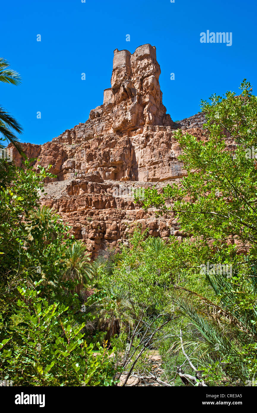 Agadir Aguelluy, un castello fortificato su una scogliera, Amtoudi, Anti-Atlas mountain range, nel sud del Marocco, Marocco, Africa Foto Stock