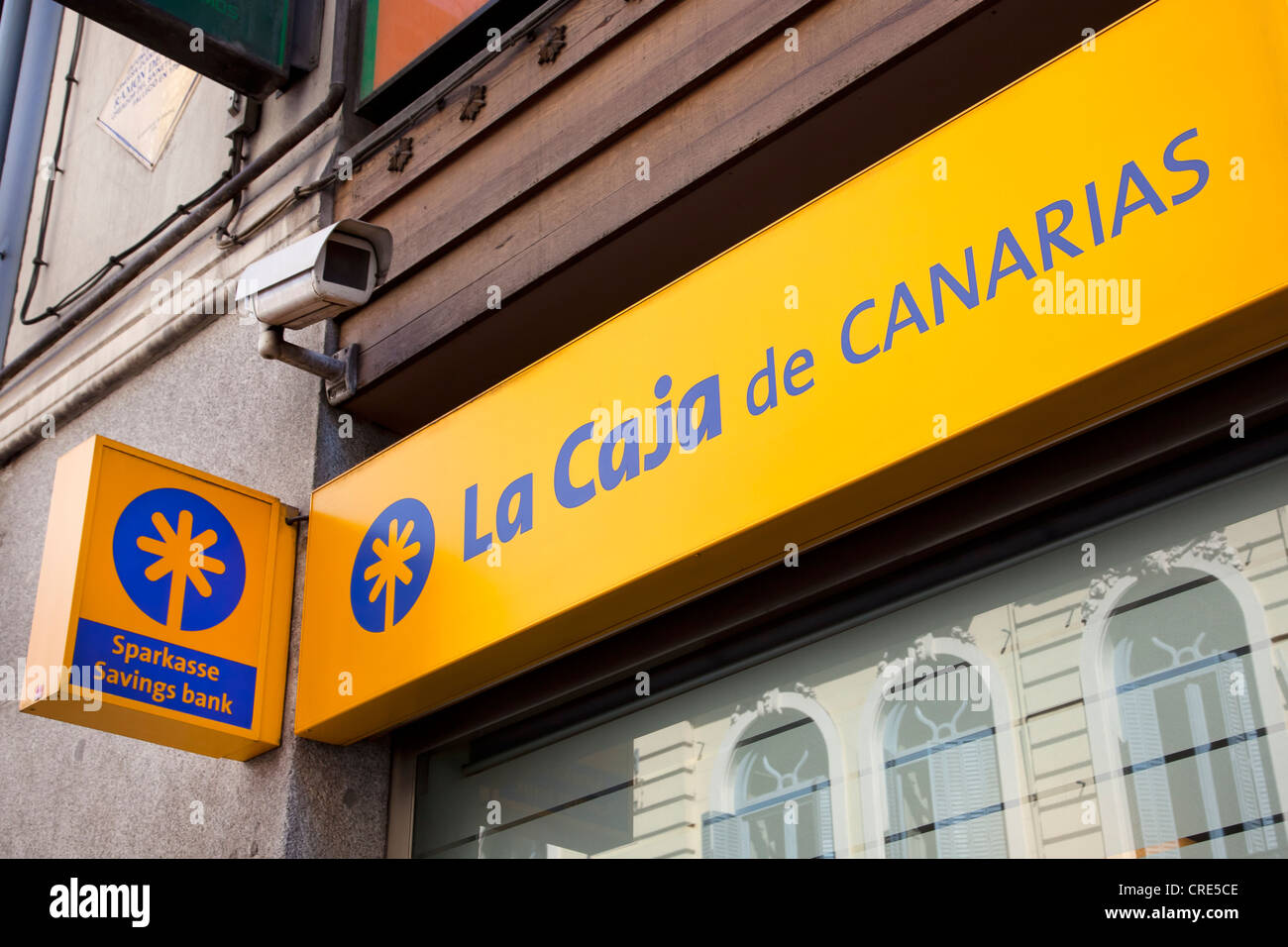 Logo e il logo della banca spagnola La Caja de Canarias, Madrid, Spagna, Europa Foto Stock