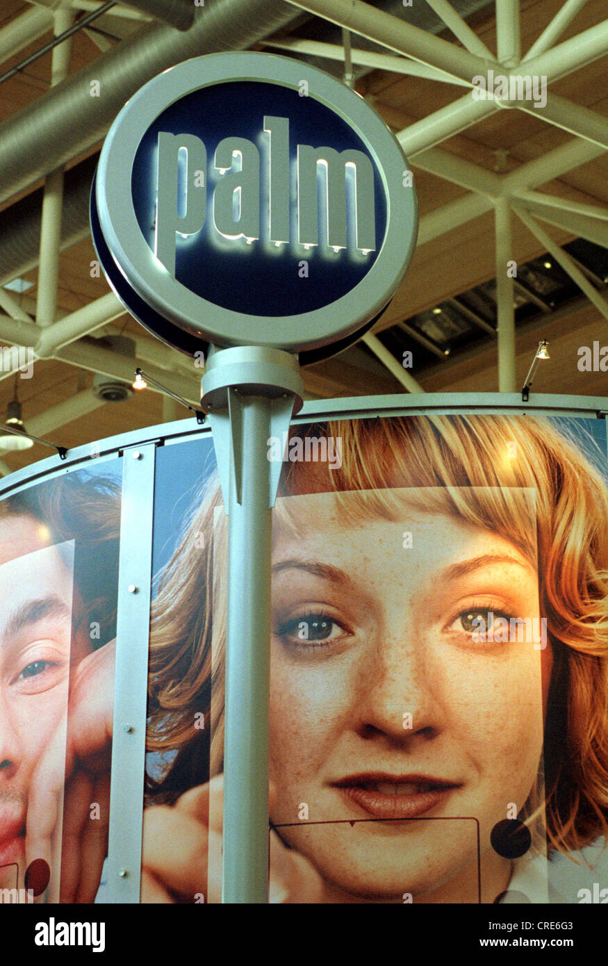 CeBIT 2001, il logo del computer palmare Palm maker, Hannover, Germania Foto Stock