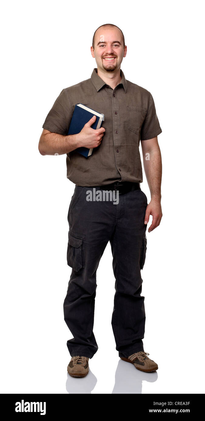 Studente ritratto isolato su sfondo bianco Foto Stock
