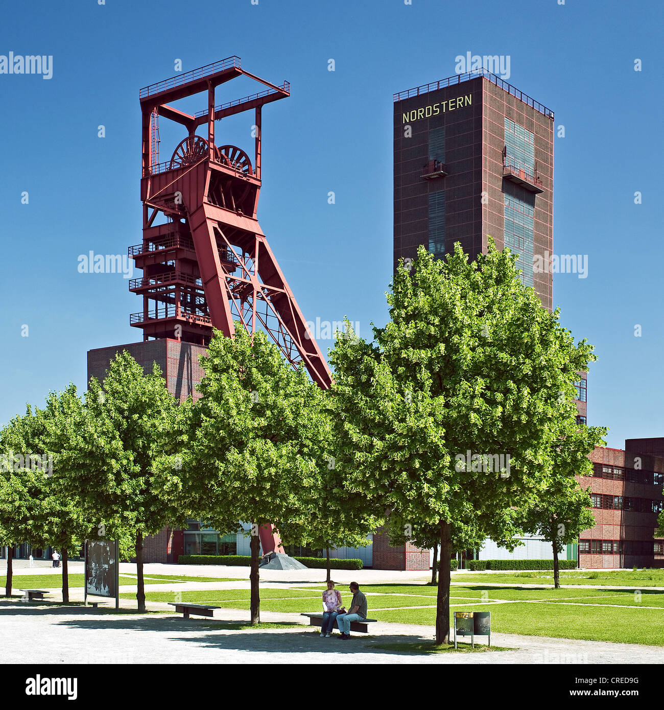 Heritage-protected copricapo dell'ex miniera di carbone Nordstern presso il Parco Nordstern, in Germania, in Renania settentrionale-Vestfalia, la zona della Ruhr, Gelsenkirchen Foto Stock