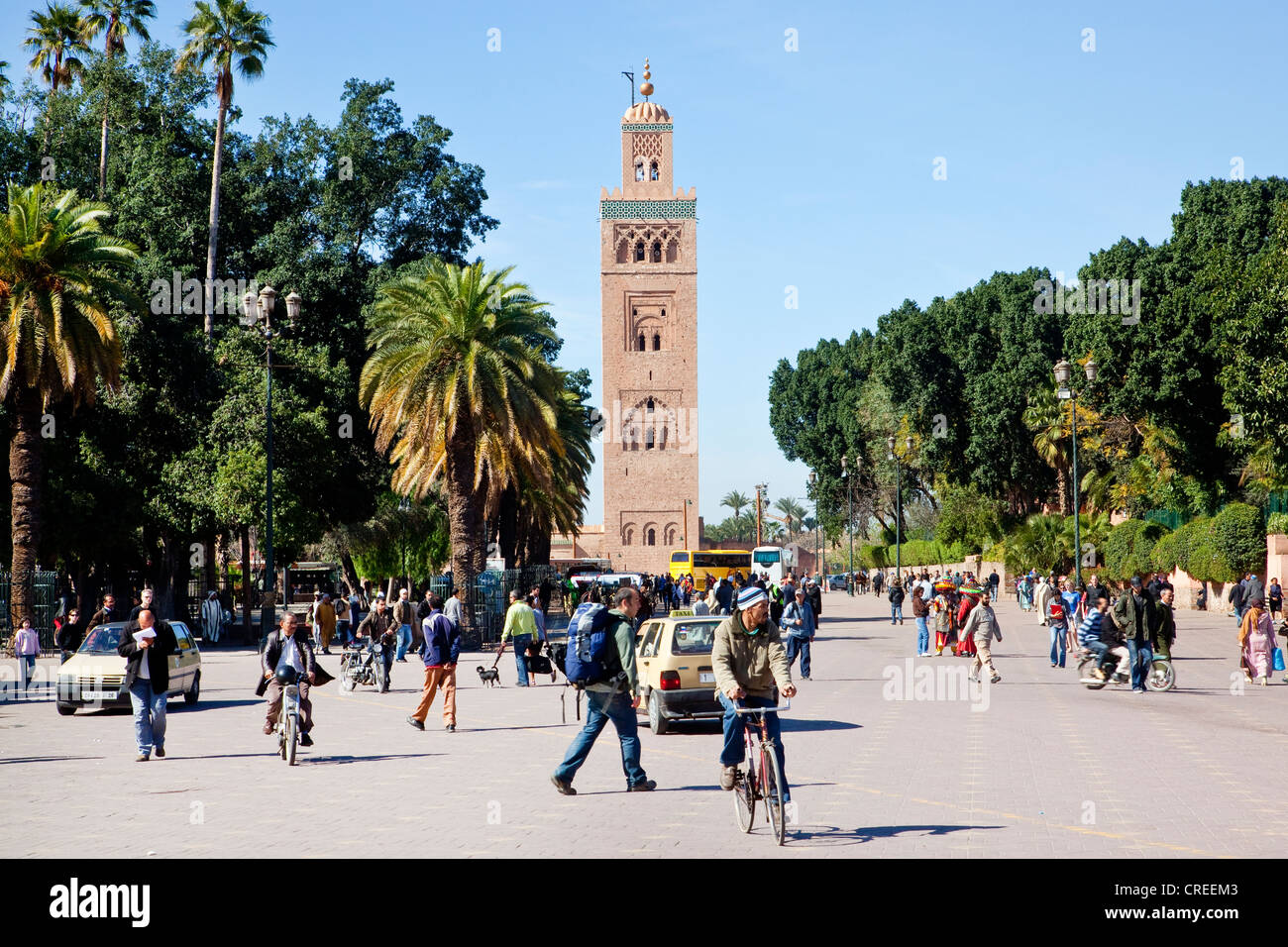 Minareto della Moschea di Koutoubia, in centro storico, patrimonio mondiale dell UNESCO, Marrakech, Marocco, Africa Foto Stock
