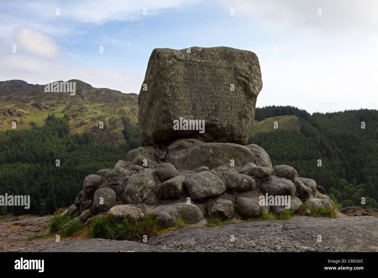 Bruce della pietra sopra Loch Trool Dumfries and Galloway Scotland Regno Unito Foto Stock