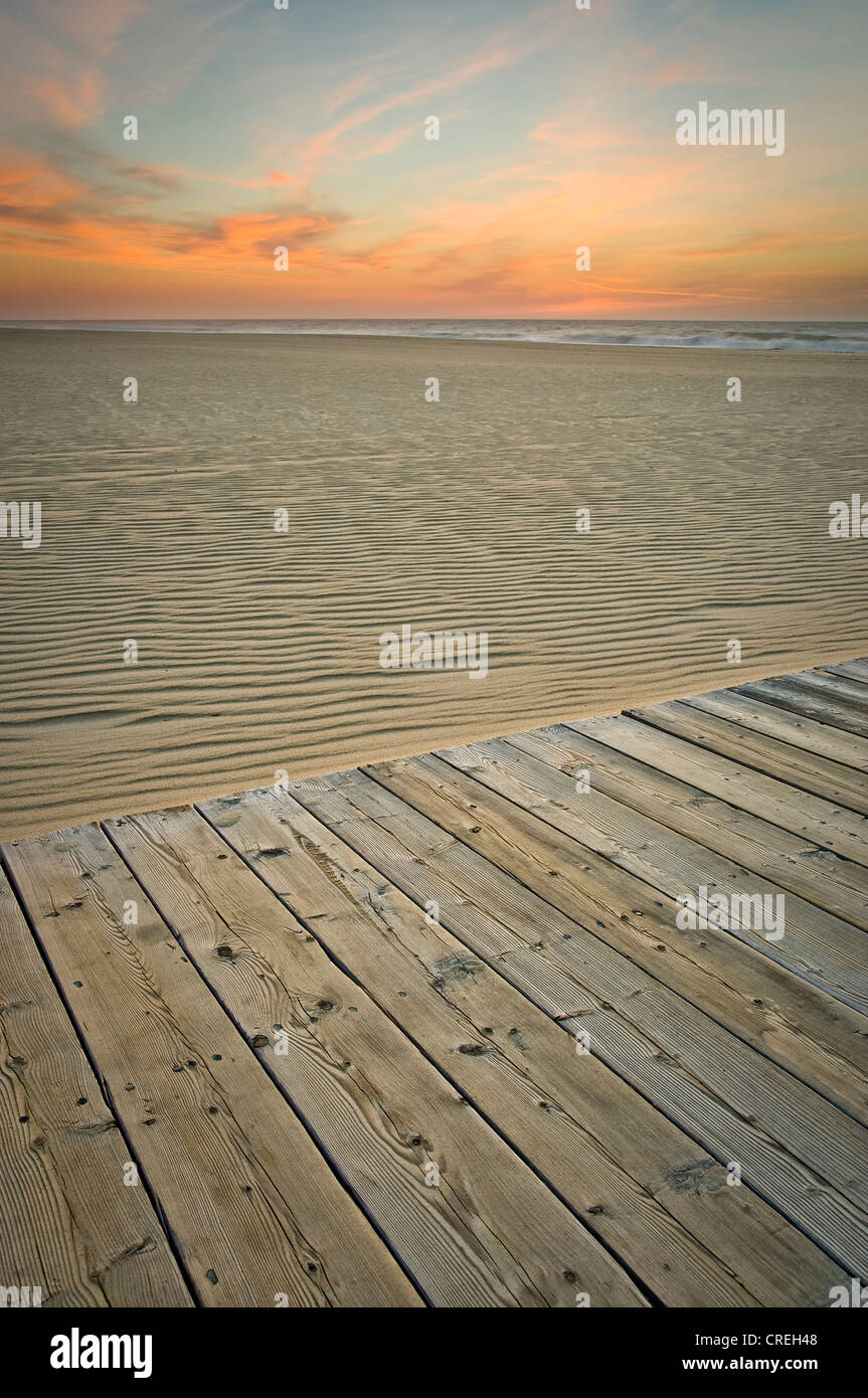 Il Boardwalk, Spiaggia & Sunrise, Ocean City Maryland USA Foto Stock