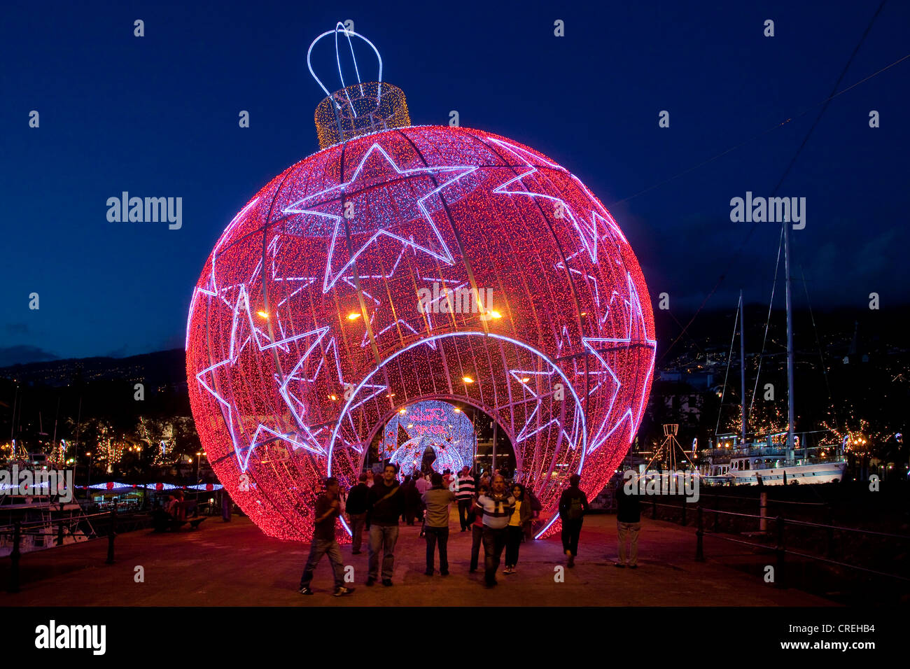 Le decorazioni di Natale nella marina, Funchal, Madeira, Portogallo, Europa Foto Stock