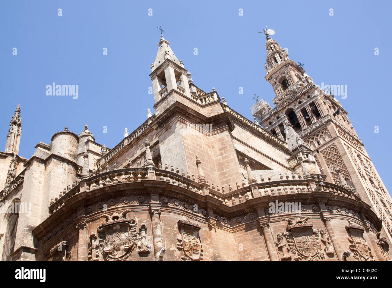 La Giralda, la torre campanaria del Duomo di Santa Maria, Sito Patrimonio Mondiale dell'UNESCO, Sevilla, Andalusia, Spagna, Europa Foto Stock