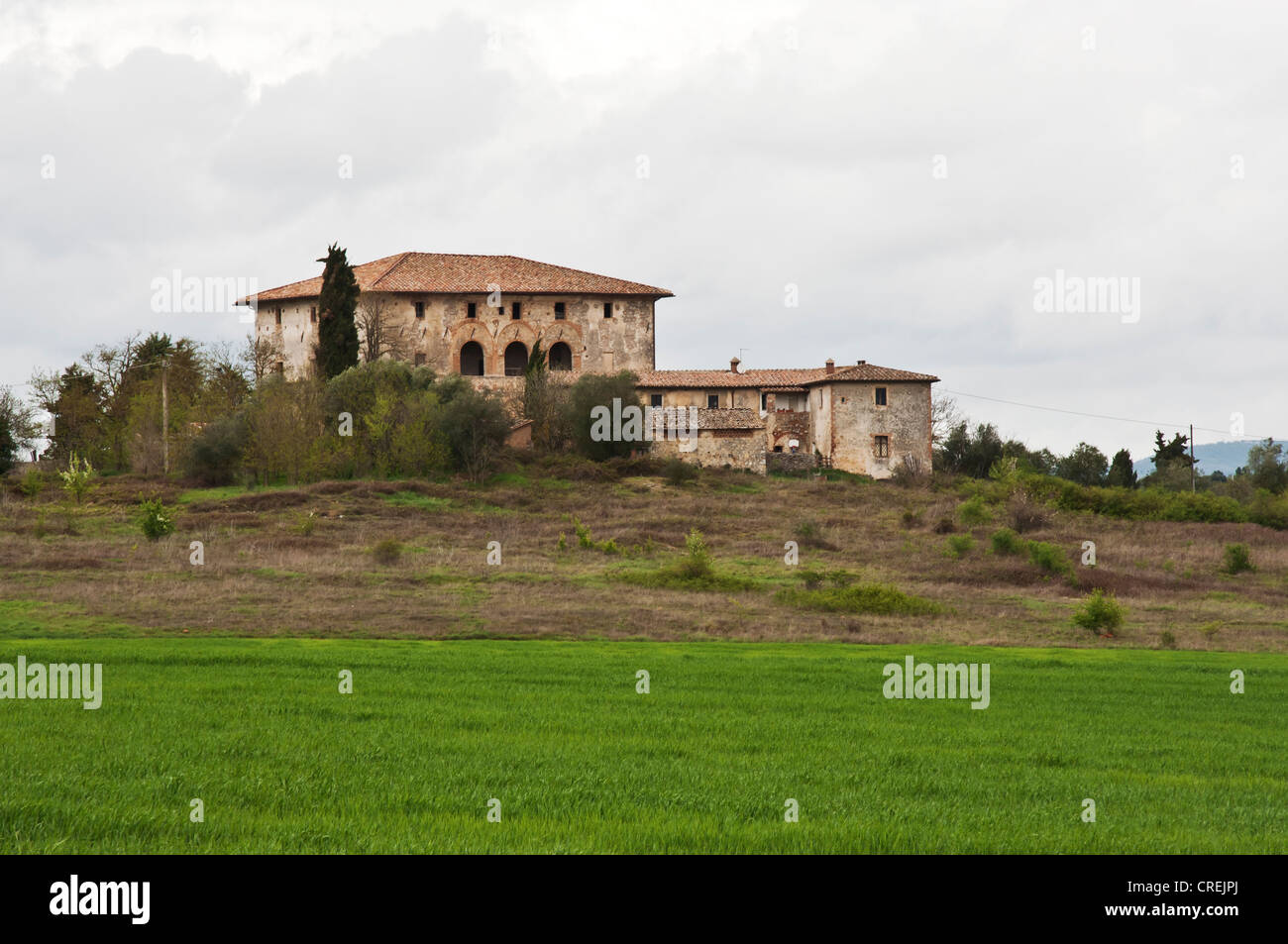 Casa e fattoria nella campagna Toscana, Italia Foto Stock