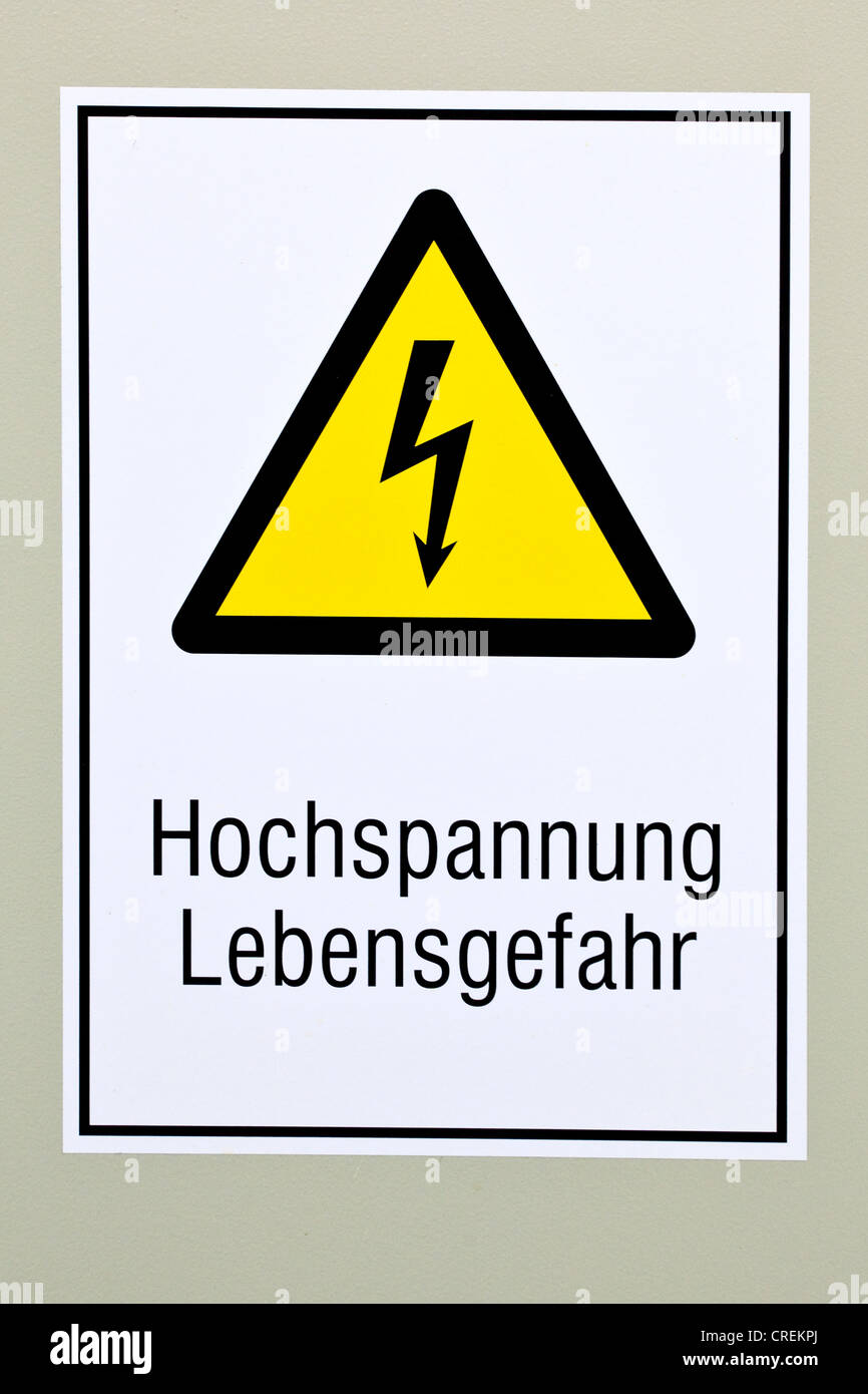 Segnale di avviso, Hochspannung Lebensgefahr o pericolo di alta tensione Foto Stock