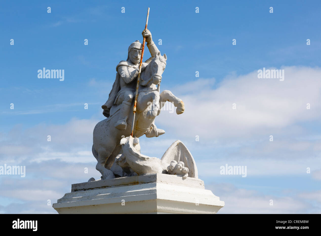 Prigionieri di guerra italiani memorial statua di San Giorgio che uccide il drago 1943. Agnello Holm, isole Orcadi Scozia, Regno Unito, Gran Bretagna Foto Stock