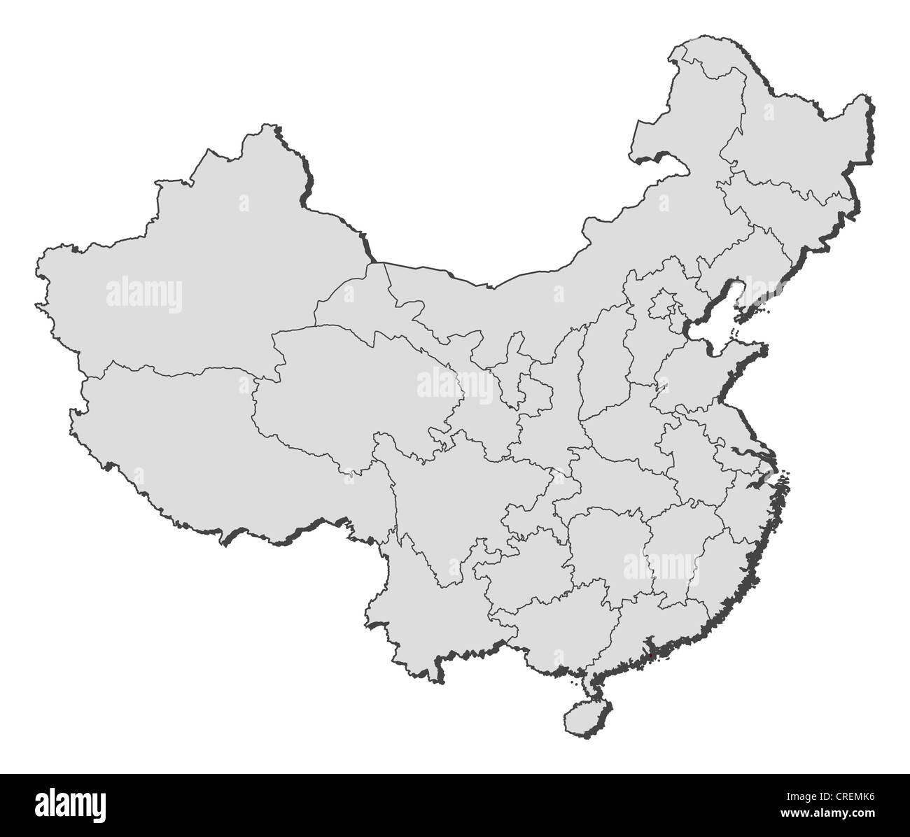 Mappa politica della Cina con le diverse province in cui Macao è evidenziata. Foto Stock