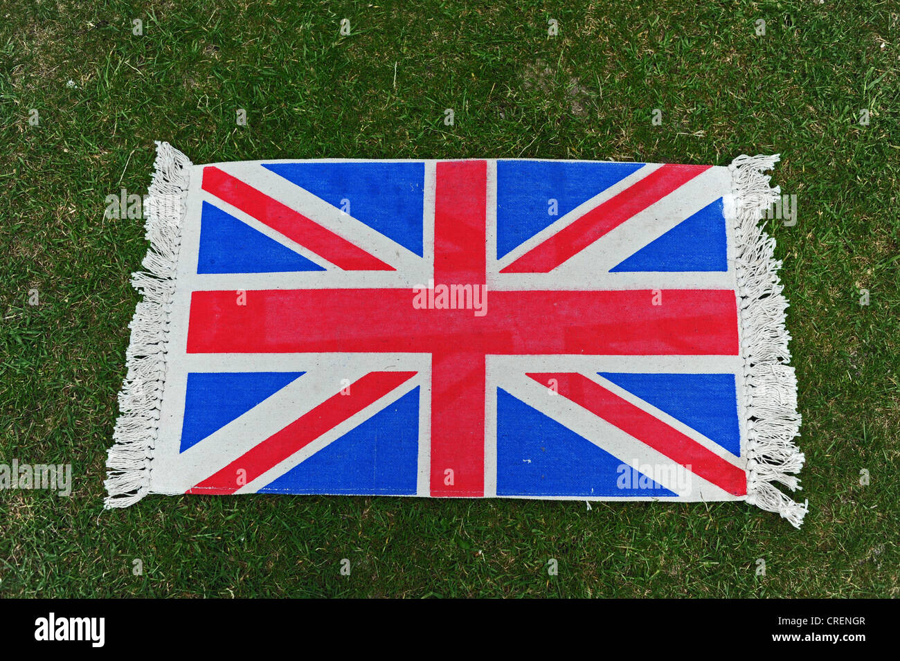 Union Jack flag zerbino fotografata sul prato REGNO UNITO Foto Stock