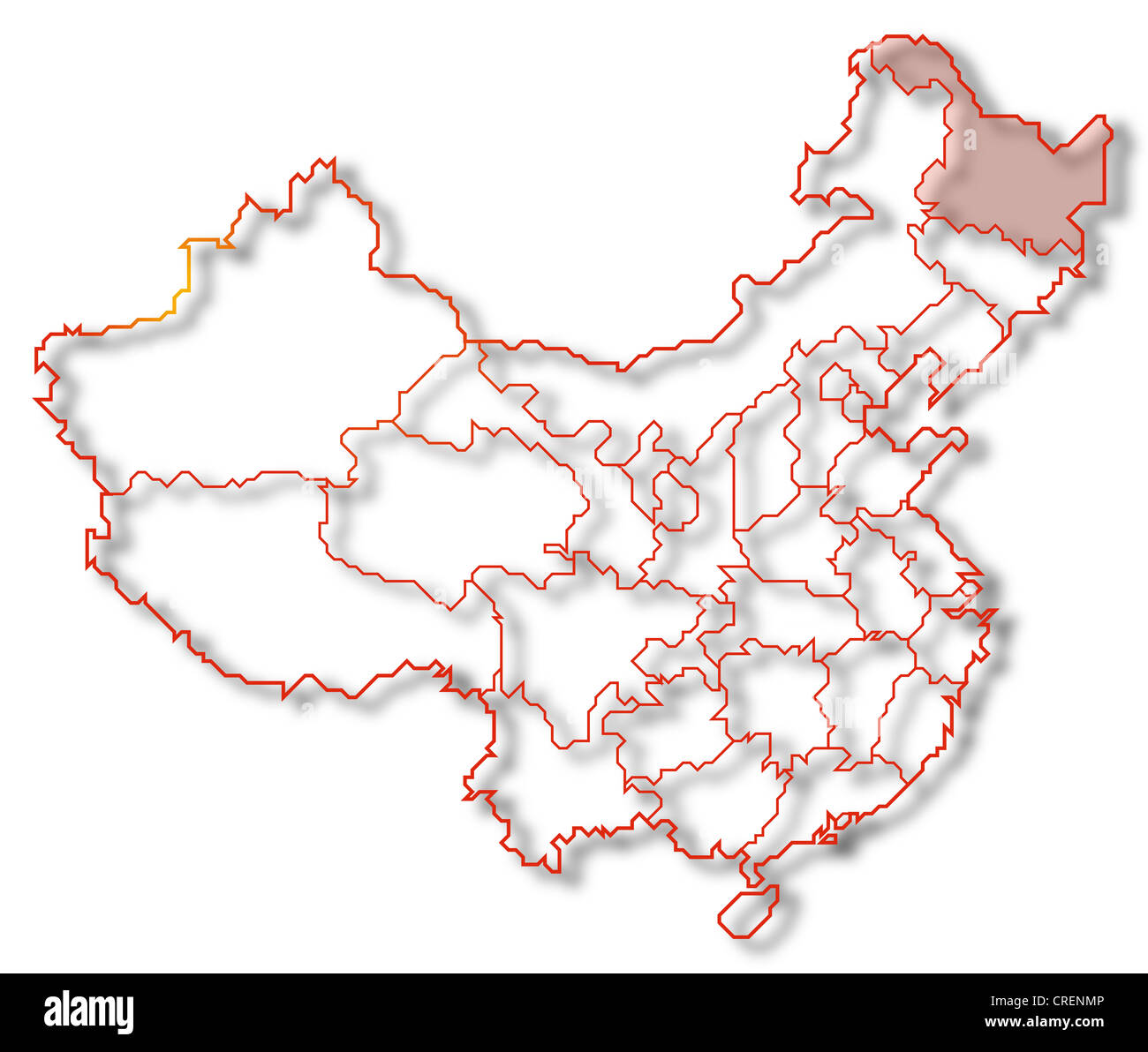 Mappa politica della Cina con le diverse province dove Heilongjiang è evidenziata. Foto Stock