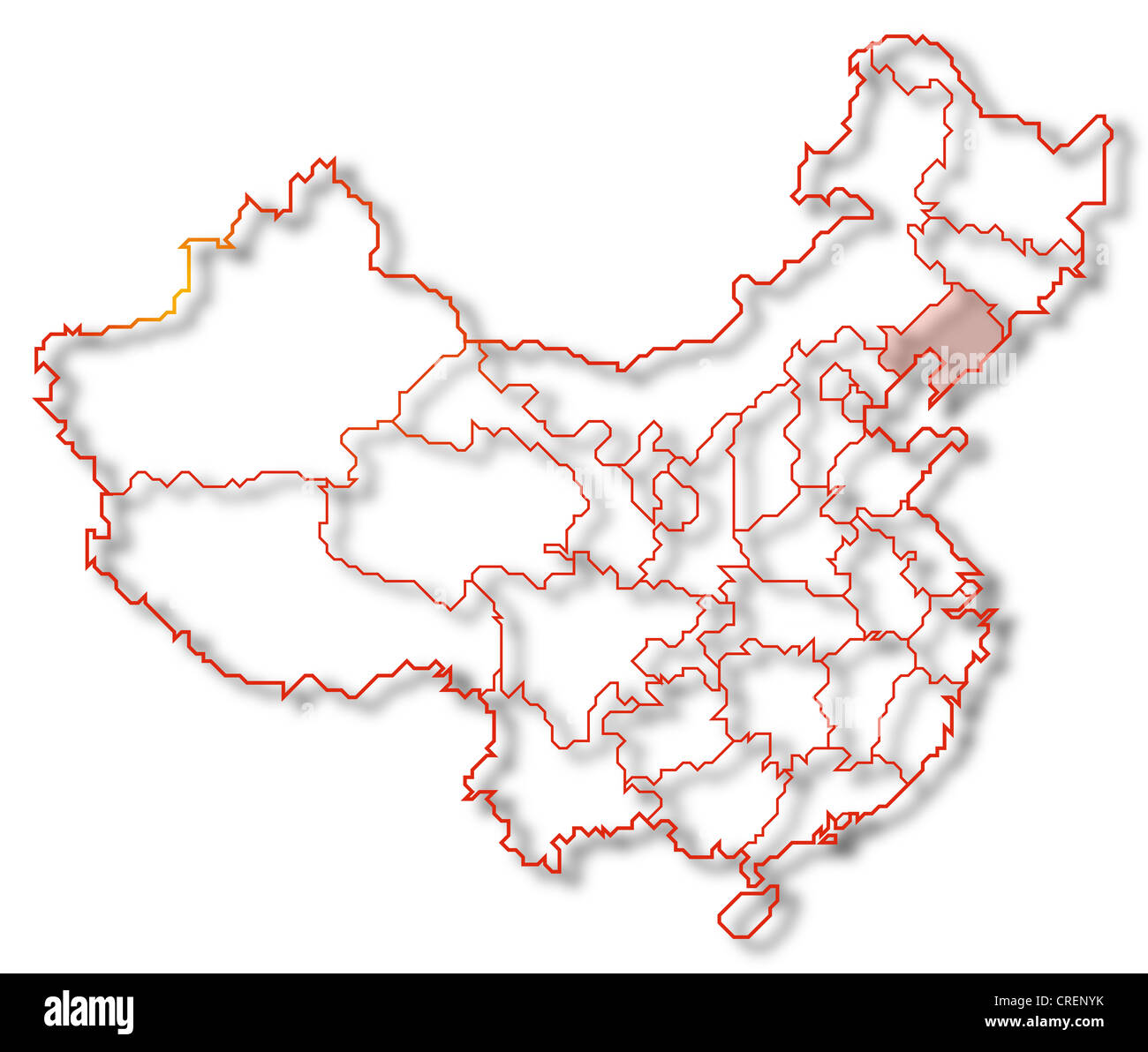 Mappa politica della Cina con le diverse province dove Liaoning è evidenziata. Foto Stock