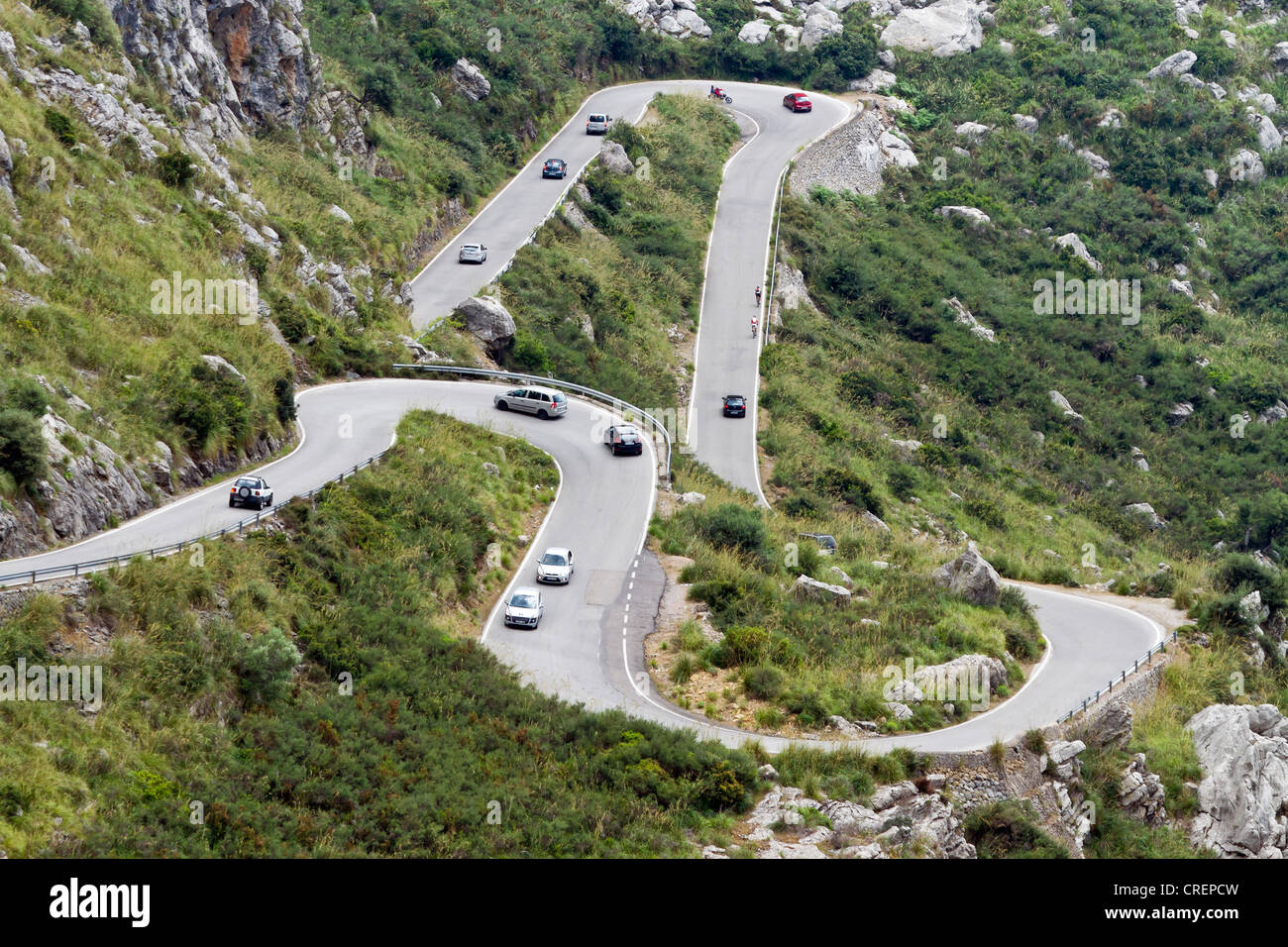 Strada per Sa Calobra, isola di Maiorca, isole Baleari, Spagna, Europa Foto Stock