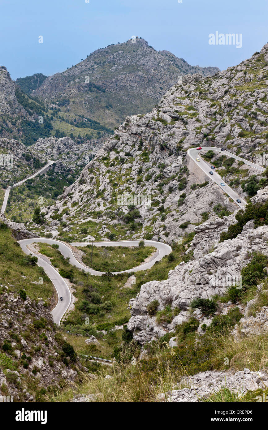 Strada per Sa Calobra, isola di Maiorca, isole Baleari, Spagna, Europa Foto Stock
