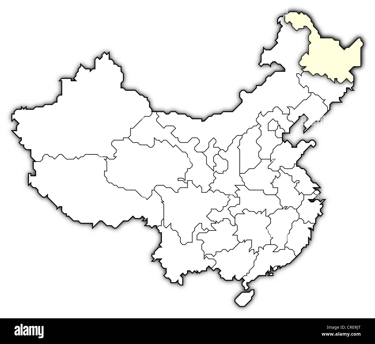 Mappa politica della Cina con le diverse province dove Heilongjiang è evidenziata. Foto Stock
