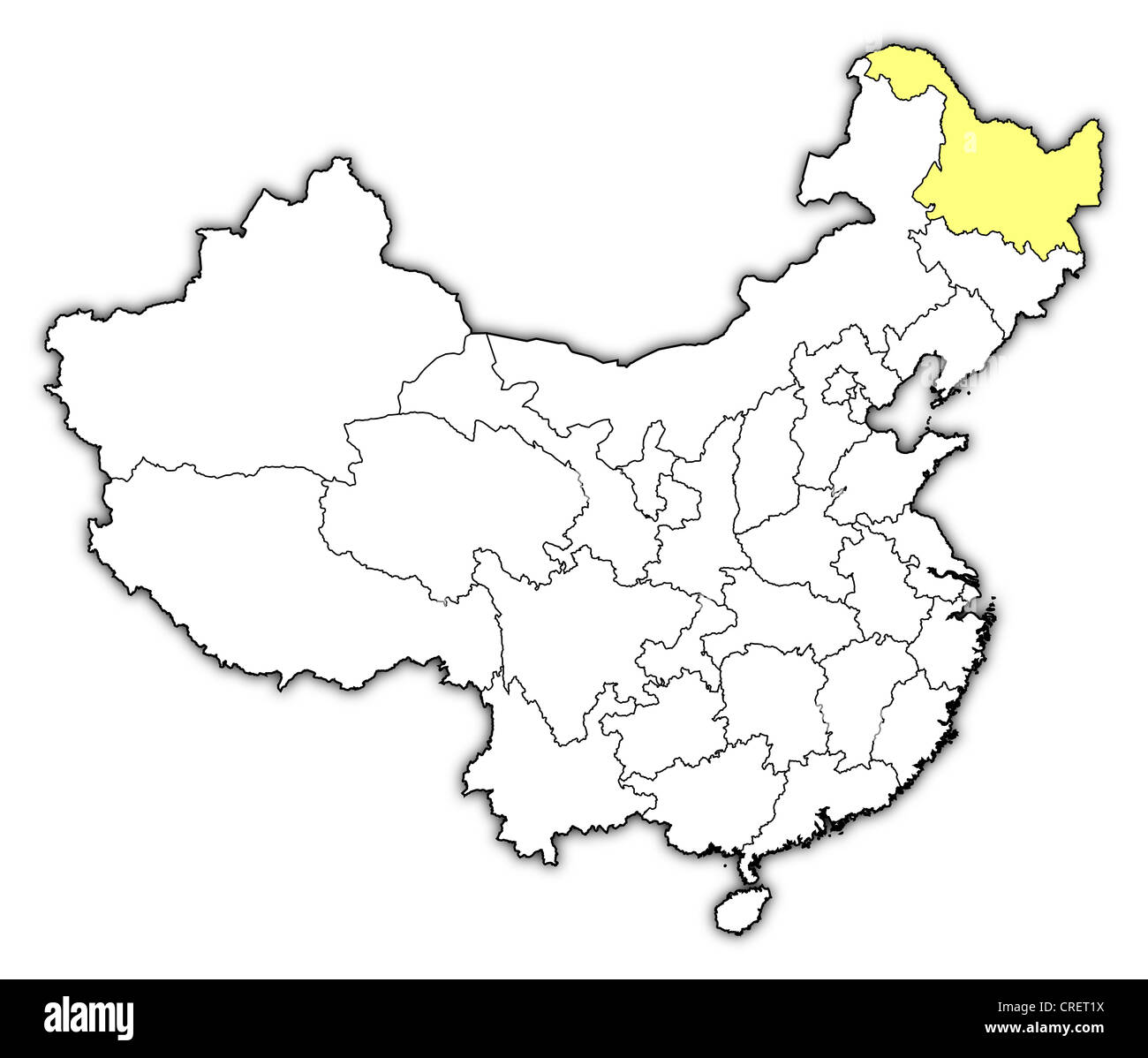 Mappa politica della Cina con le diverse province dove Heilongjiang è evidenziata. Foto Stock