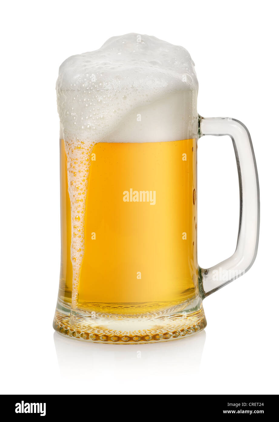 Boccale di birra con isolati su sfondo bianco Foto Stock