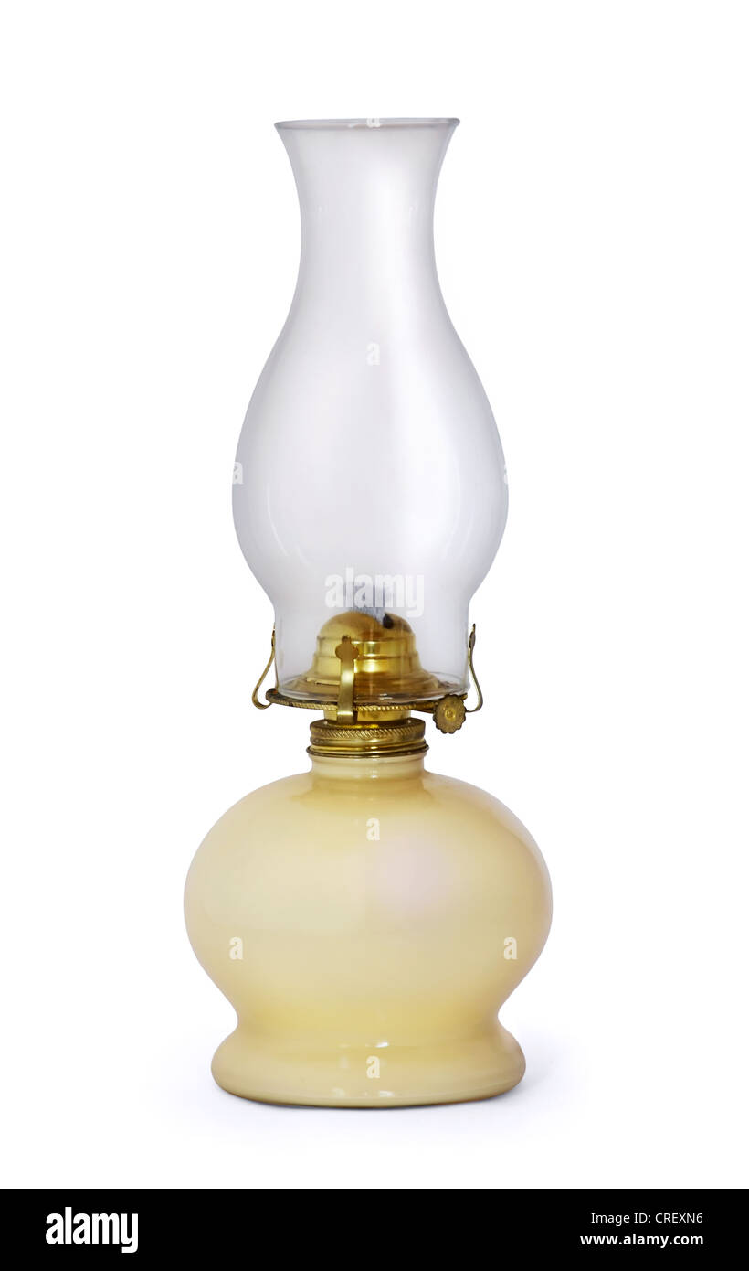 Old Swiss lampada di kerosene isolato su bianco Foto Stock
