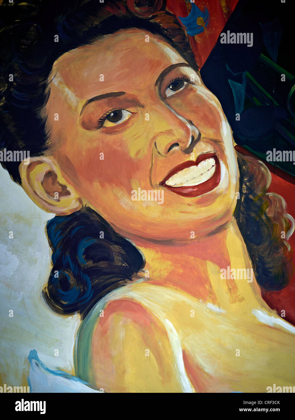 Pittura d'epoca di una donna raggiante e sorridente. C. 1940s anni '50. Foto Stock