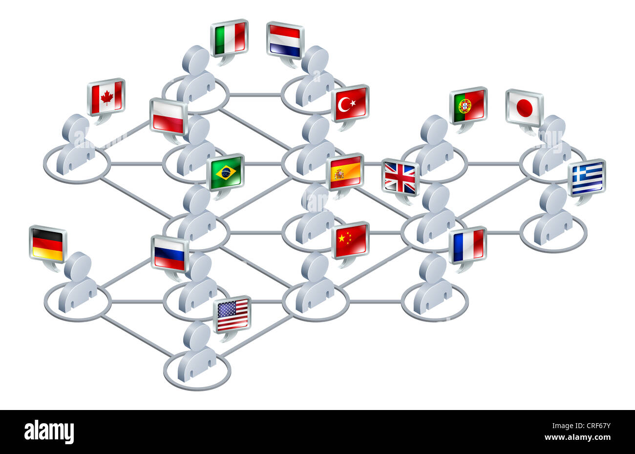 Rete internazionale di concetto. Persone collegate in una rete che parlano le lingue diverse. Foto Stock