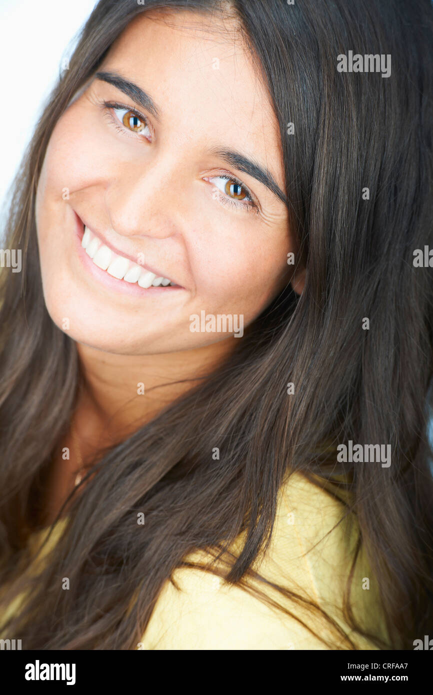Close up dei womans volto sorridente Foto Stock