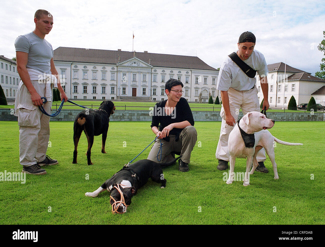 Gruppo con riproduzione di cani prima Schloss Bellevue di Berlino, Germania Foto Stock