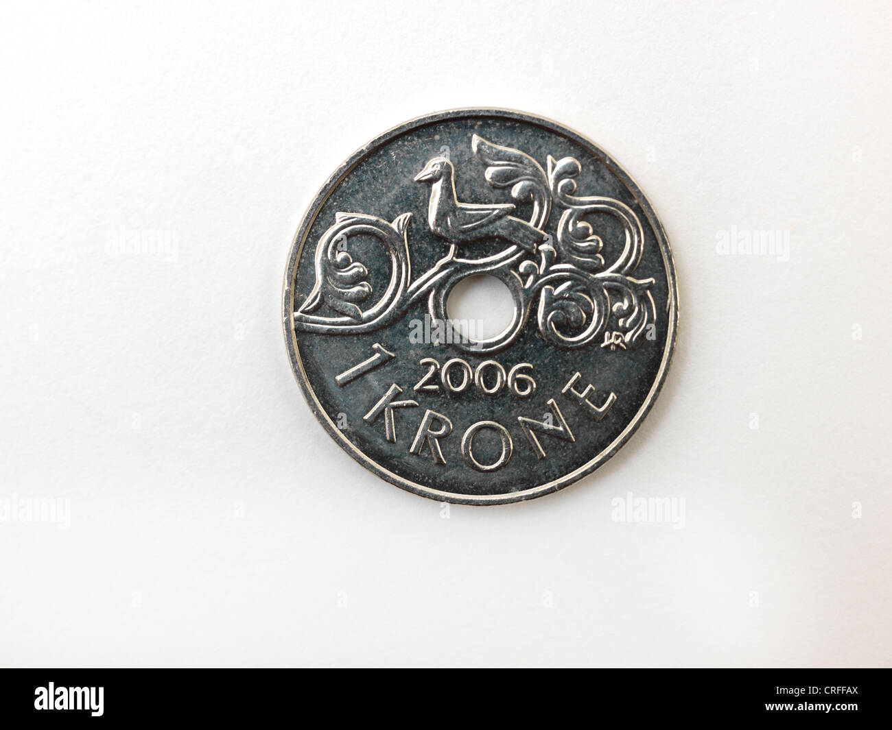Moneta norvegese 1 Krone mostra invertire raffiguranti Fowl Foto Stock
