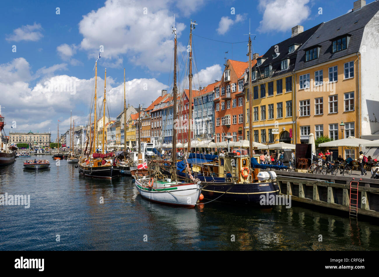 Copenhagen, Danimarca: porto di Nyhavn waterfront Foto Stock