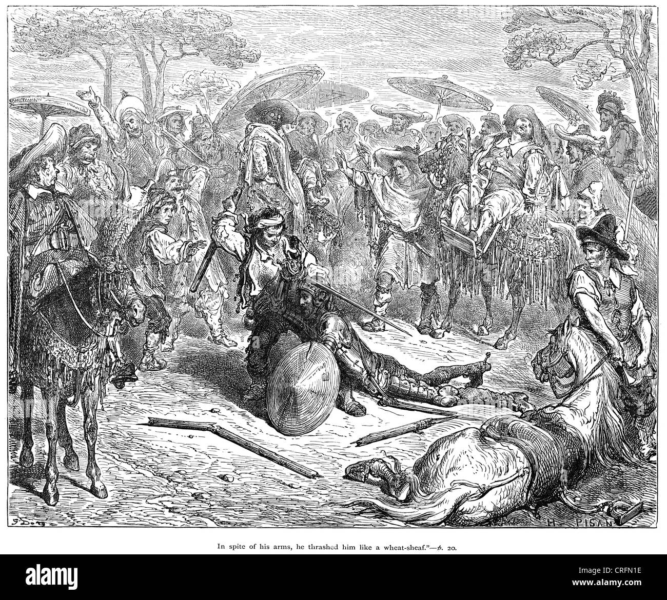 Don Chisciotte egli decise di lui come un grano-covone. Illustrazione di Gustave Dore da Don Chisciotte. Foto Stock