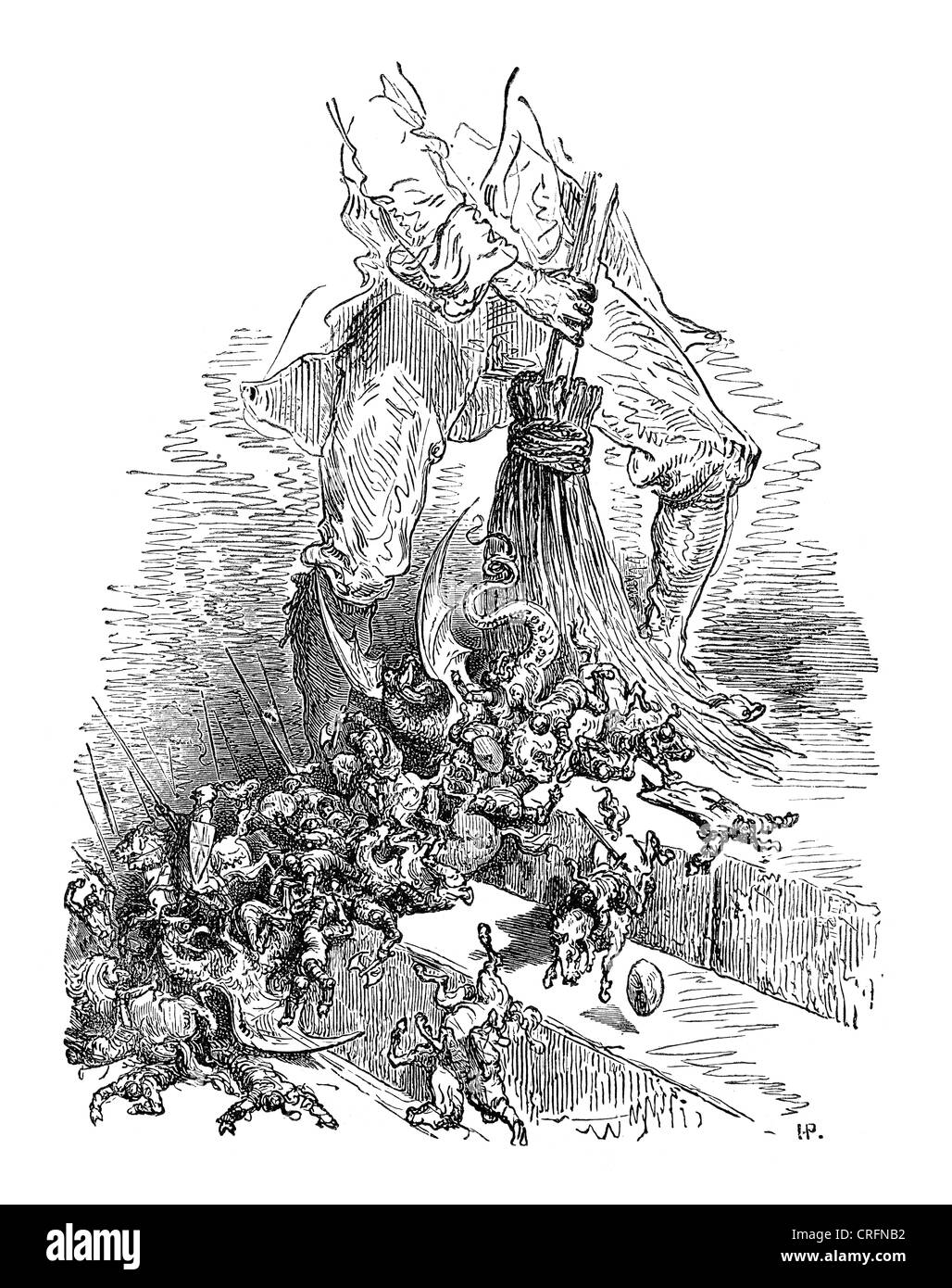 Don Chisciotte, spazzando via imaginare le creature. Illustrazione di Gustave Dore da Don Chisciotte. Foto Stock