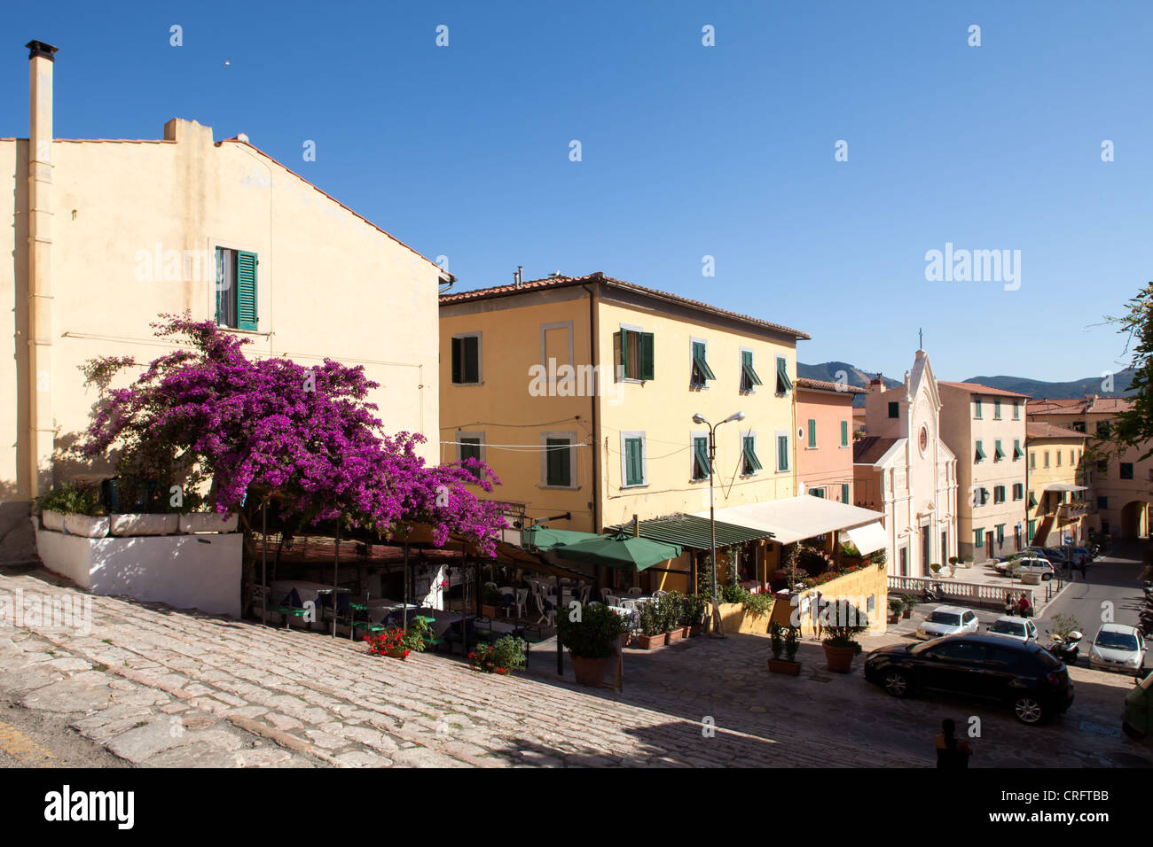 Piazza della Repubblica vista da Cosimo de' Medici si arrampicano, Portoferraio, Isola d'Elba, Toscana, Italia. Foto Stock