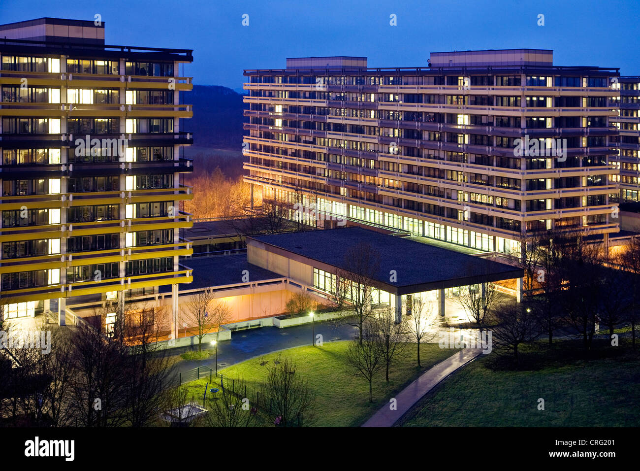 La Ruhr University di Bochum in Twilight, in Germania, in Renania settentrionale-Vestfalia, la zona della Ruhr, Bochum Foto Stock