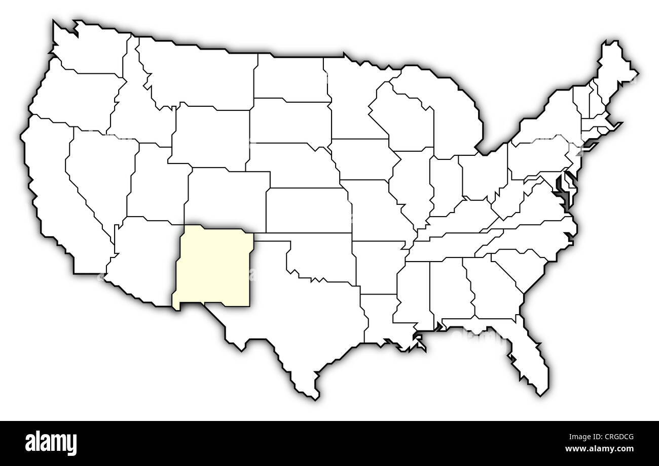 Mappa politica degli Stati Uniti con i vari Stati in cui New Mexico è evidenziata. Foto Stock