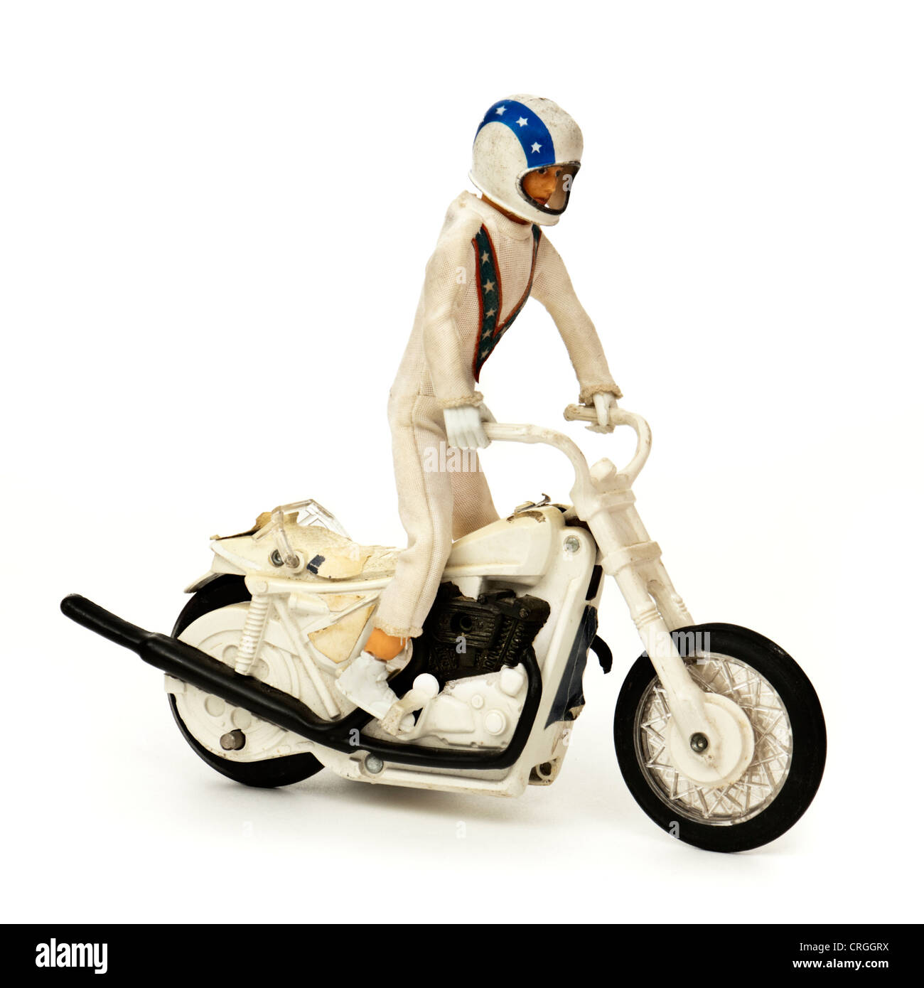 A partire dagli anni settanta Evel Knievel figura e stuntbike giocattolo dall ideale Foto Stock