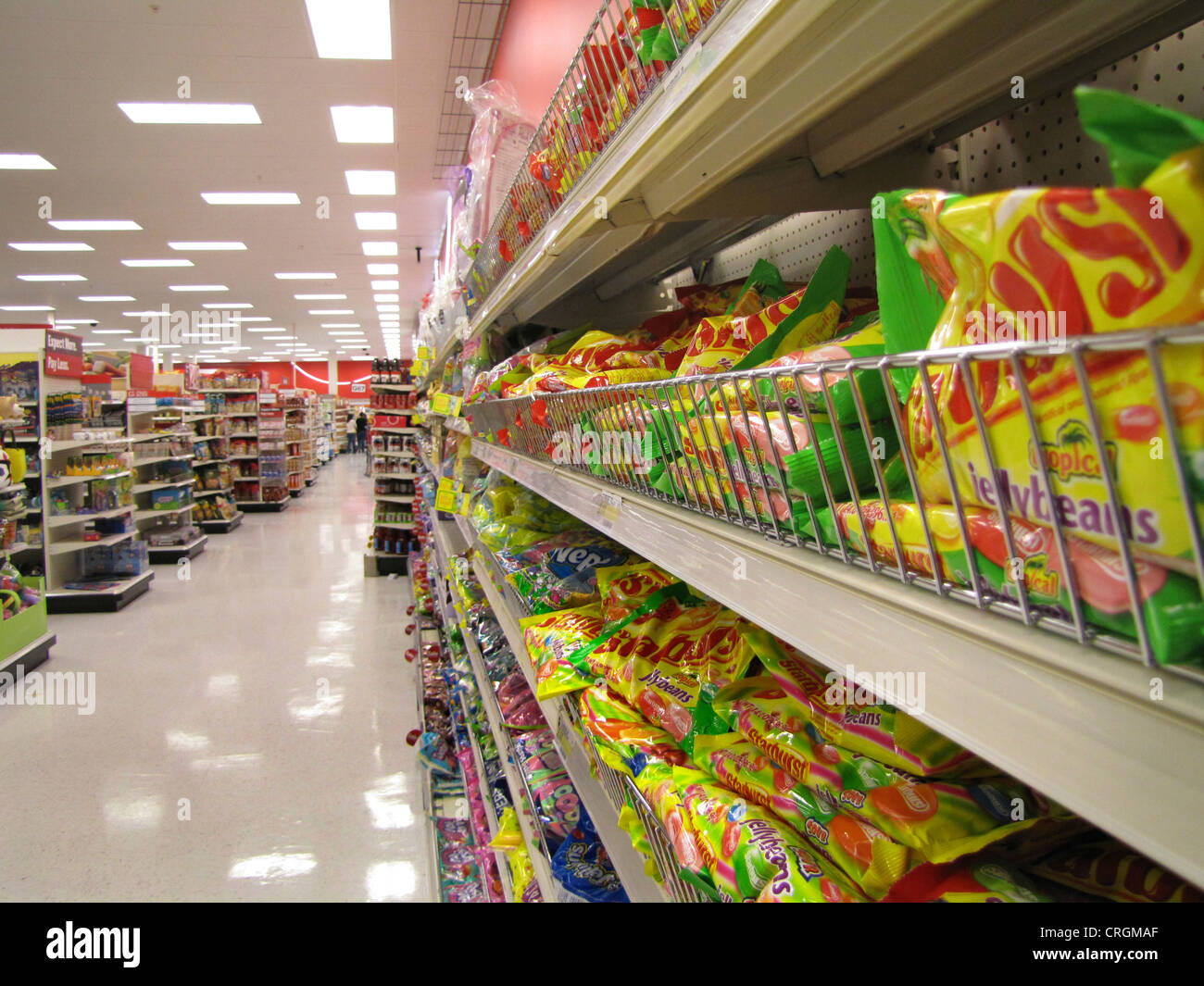 Insegna a lungo con la merce in un centro commerciale, Stati Uniti, California, Santa Cruz Foto Stock