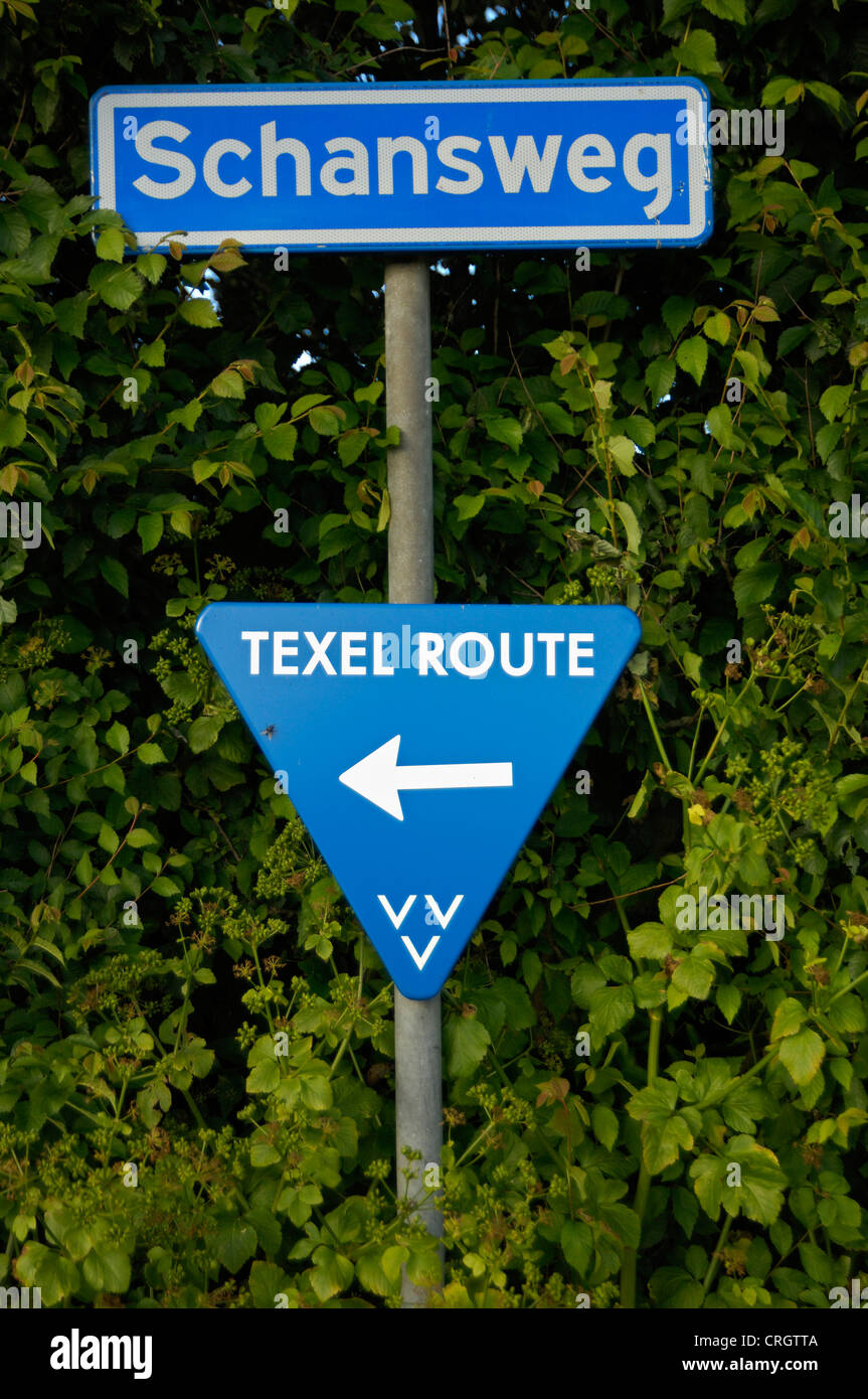 Segno del texel rotta (viaggio di andata e ritorno oltre l'isola), Schansweg, Paesi Bassi, Texel Foto Stock