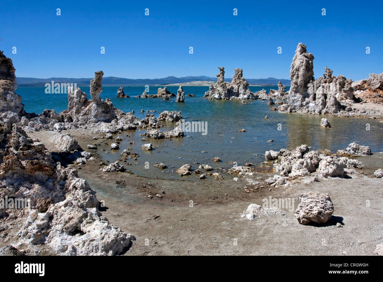 Torri di tufo o colonne (formazioni rocciose) al Lago Mono, Mono County, California, Stati Uniti d'America in luglio Foto Stock