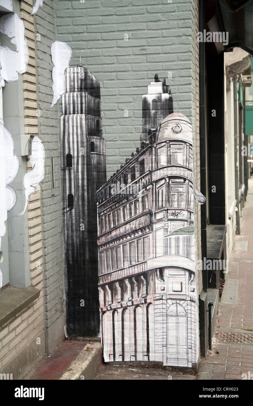 Murale di un edificio su una parete in una strada a Bruxelles Belgio Foto Stock