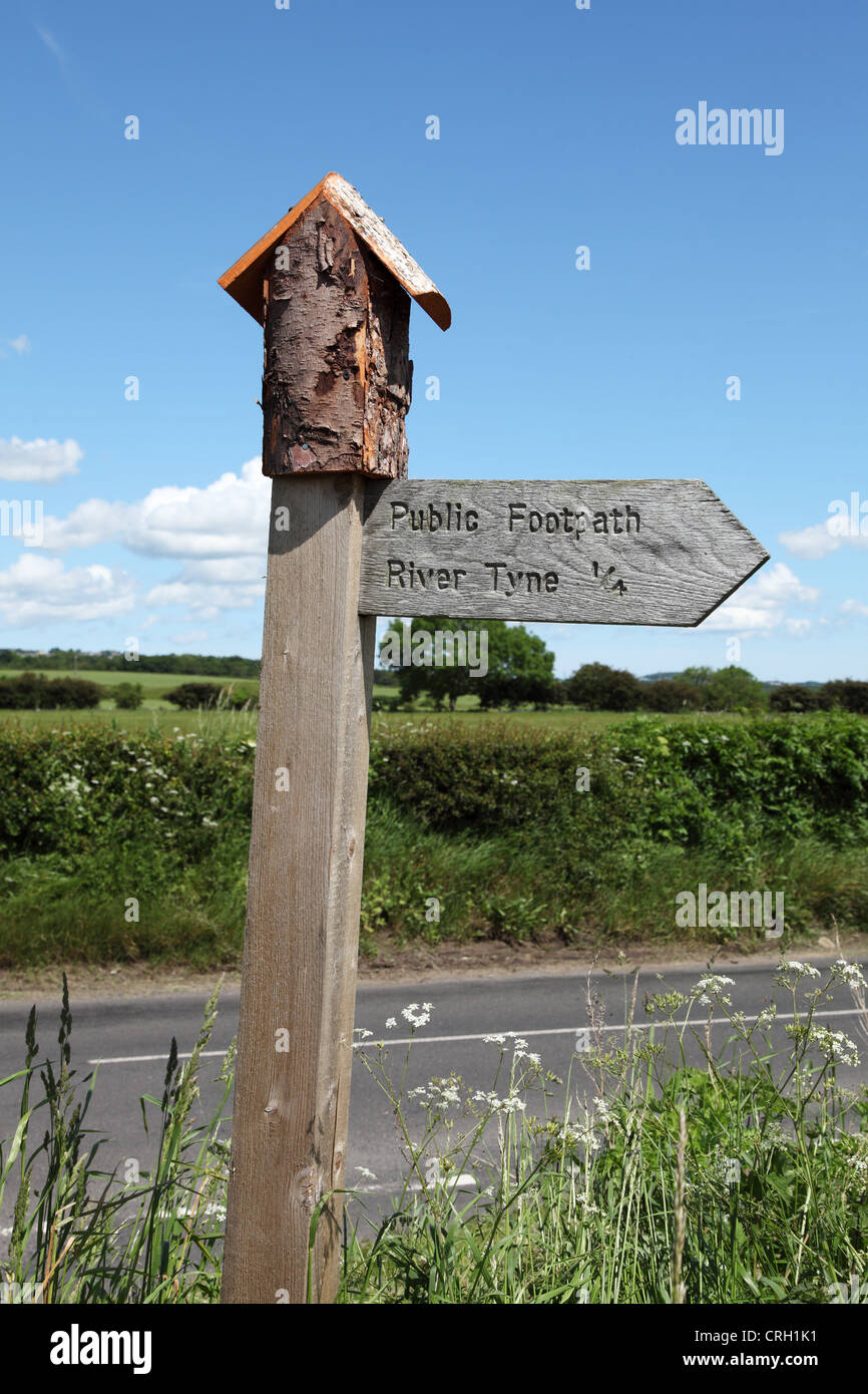 Insolito sentiero in legno segno vicino a Ovingham North East England Regno Unito Foto Stock