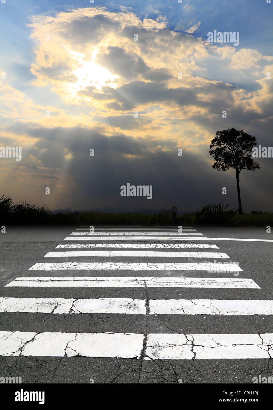 Zebra crossing e sunbeam Foto Stock