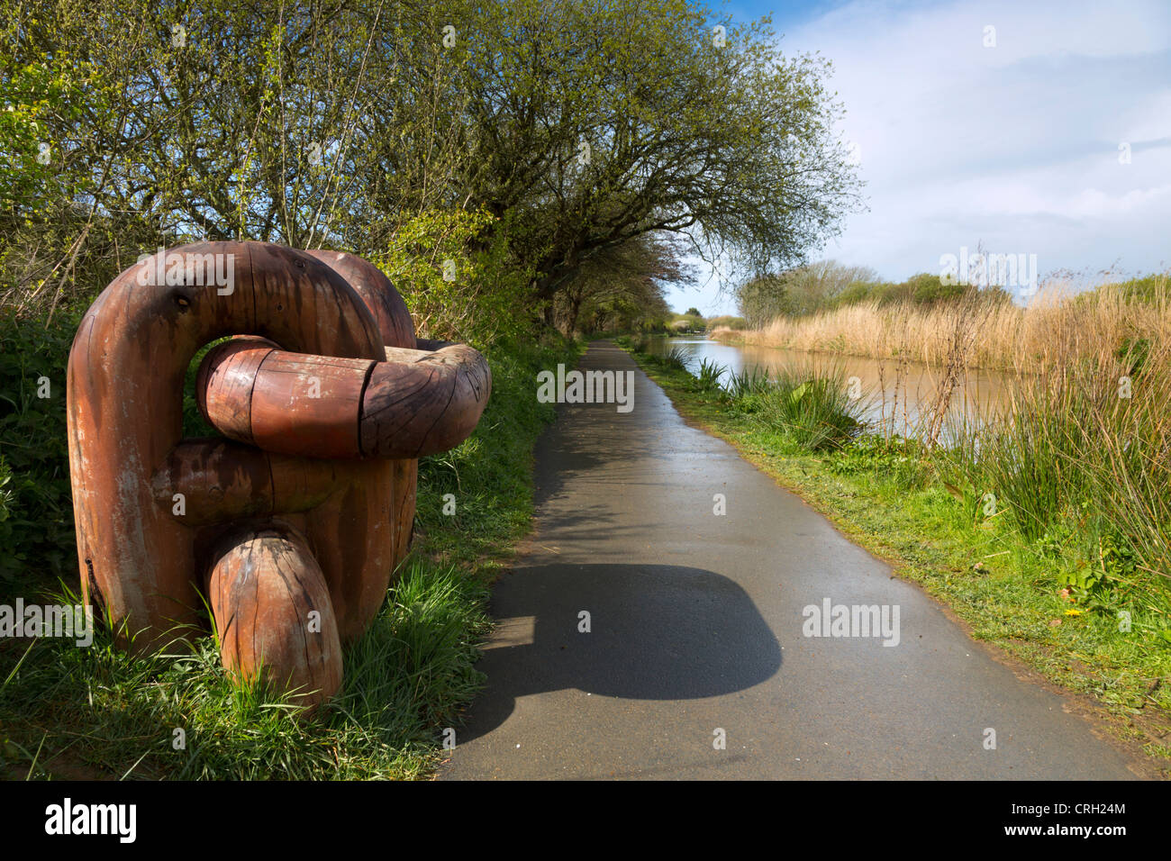 Bude Canal; scultura e sentiero; Cornovaglia; Regno Unito Foto Stock