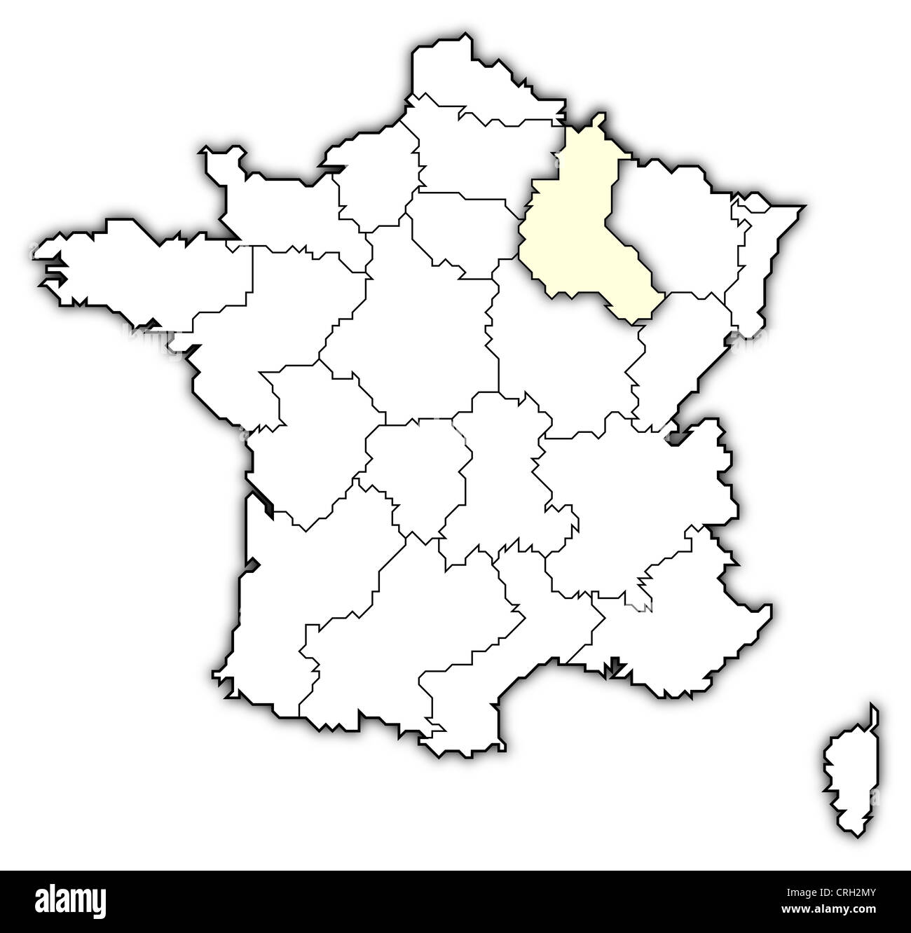 Mappa Politico della Francia con le diverse regioni dove Champagne-Ardenne è evidenziata. Foto Stock