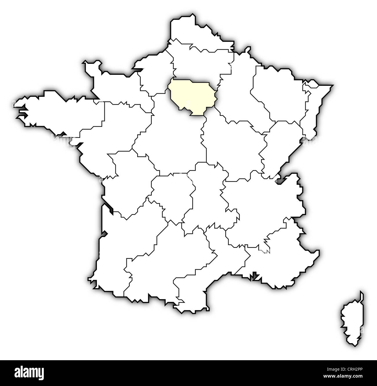 Mappa Politico della Francia con le diverse regioni in cui l'Île-de-France è evidenziata Foto stock - Alamy